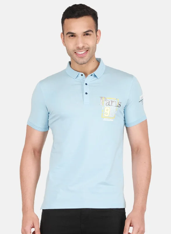 Men's casual athletic wear t-shirt-Men Sky Blue Printed T-Shirt