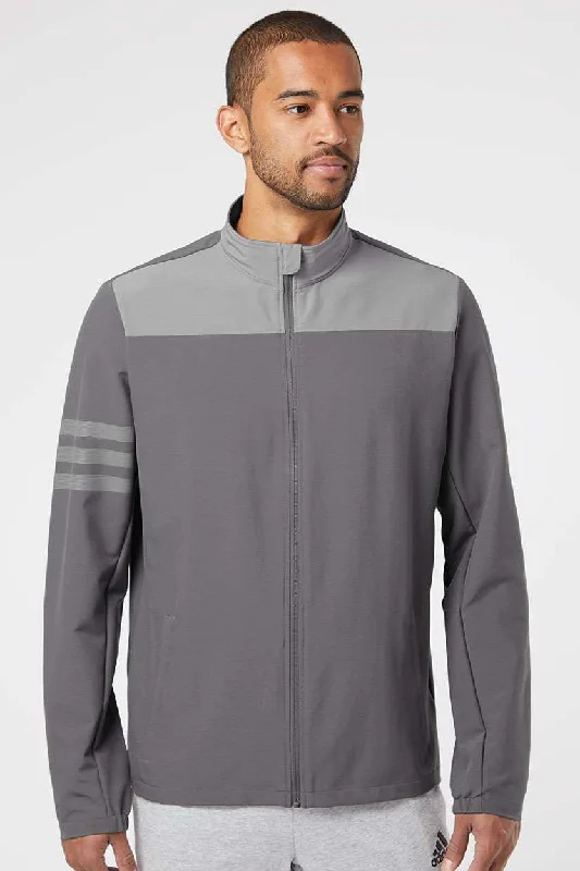 Men's snap button jacket-Men's ultra-breathable gym t-shirt-Adidas Mens 3 Stripes Water Resistant Full Zip Jacket - Grey - Closeout