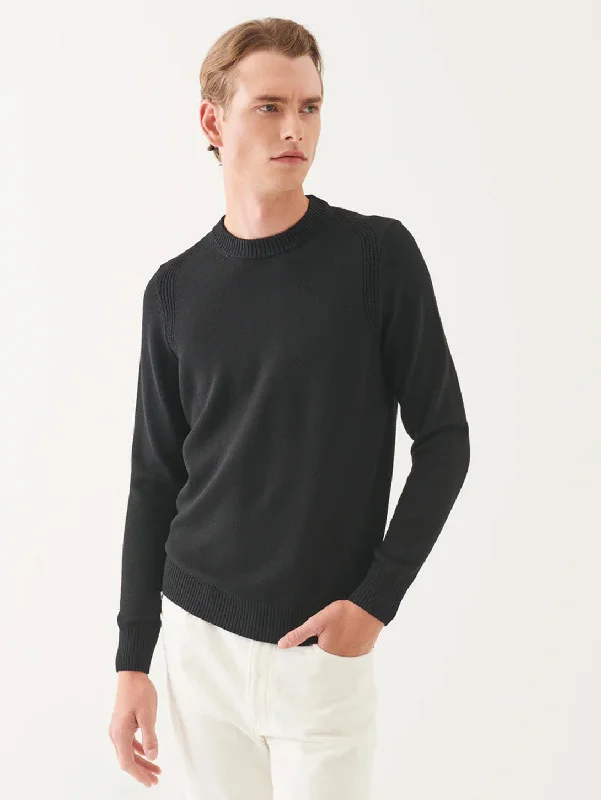 Men's trendy sweater-Men's organic athletic t-shirt-Merino Crewneck Sweater - Black