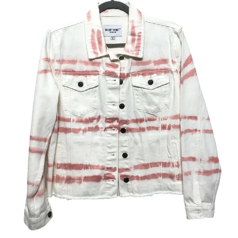 Men's corduroy jacket-Men's eco-friendly gym t-shirt-Jacket Denim By Velvet Heart In Pink & White, Size: S