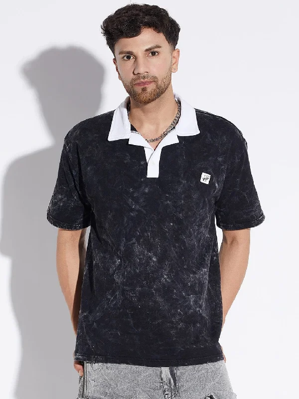 Men's casual athletic wear t-shirt-Acid Wash Oversized Polo Tee