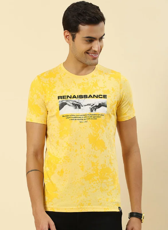 Men's relaxed fit performance t-shirt-Men Yellow Printed T-Shirt