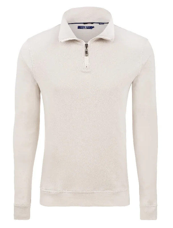 Men's club sweater-Men's modern fitness t-shirt-Light Beige Micro Modal Jersey Quarter Zip