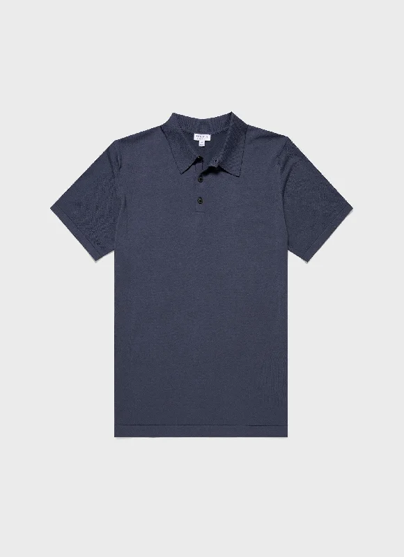 Men's timeless knit-Men's breathable performance t-shirt-Men's Sea Island Cotton Polo Shirt in Slate Blue