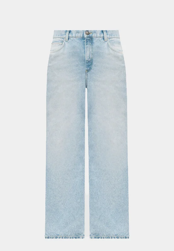 Men's travel pants-Men's active lifestyle t-shirt-Balmain Loose Denim Pants - Blue Wash - Large
Jeans Light Blue