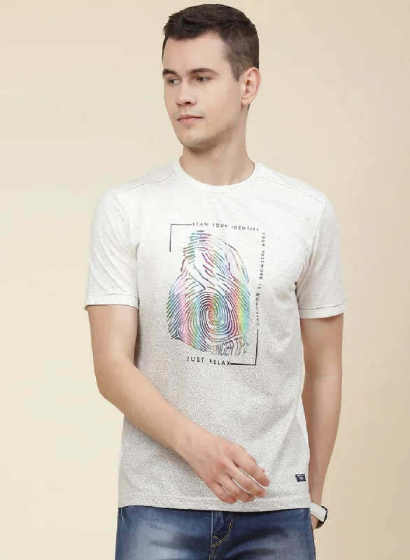 Men's sporty exercise t-shirt-Men Off White Printed T-Shirt