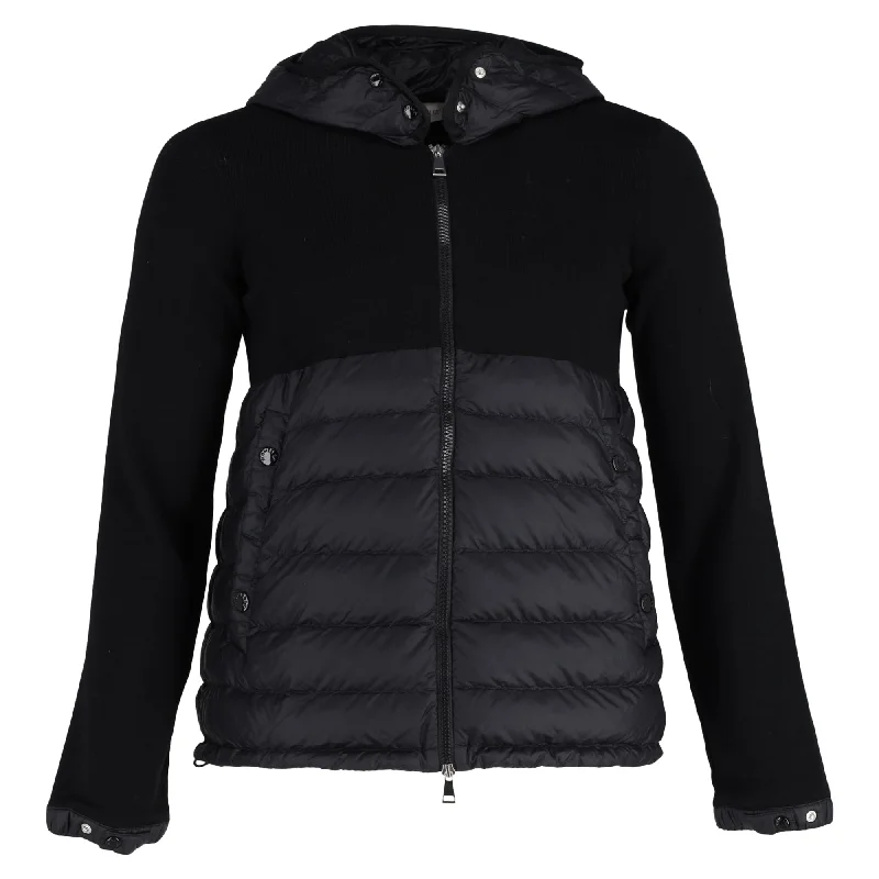 Men's hooded jacket-Men's eco-friendly gym t-shirt-Moncler Padded-Panelled Hooded Jacket in Black Cotton Polyester