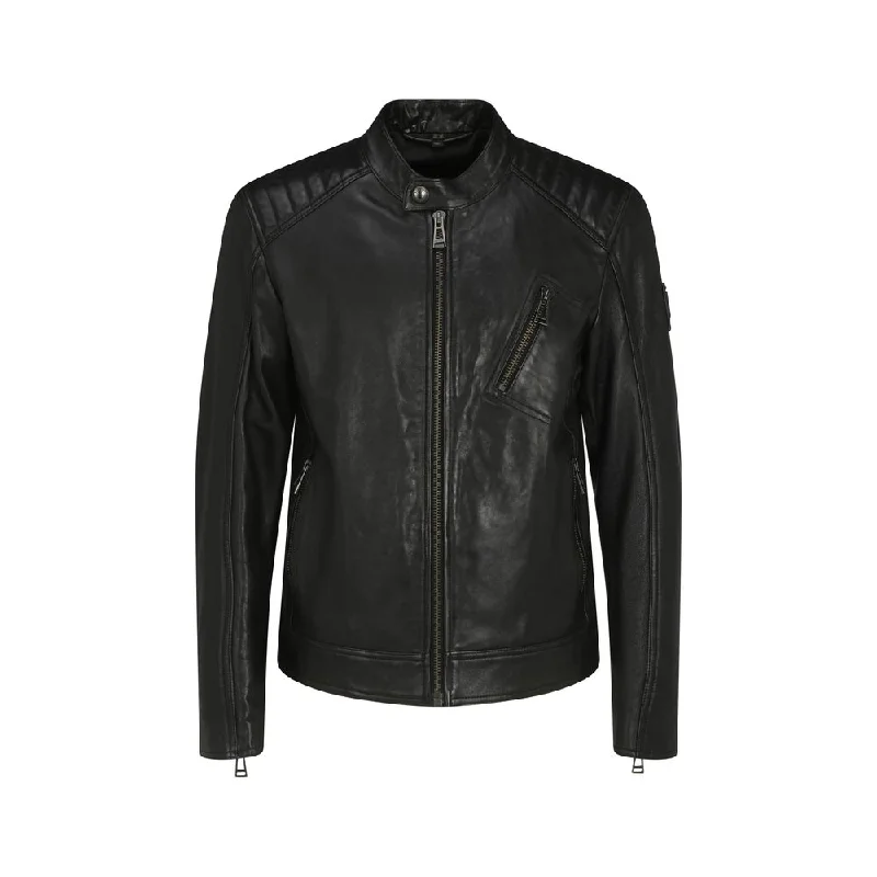 Men's concert jacket-Men's premium workout t-shirt-Belstaff Lambskin V Racer Men's Jacket