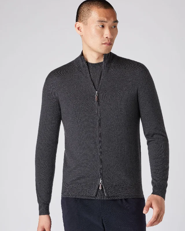 Men's budget sweater-Men's weatherproof athletic wear t-shirt-Men's The Hyde Fine Gauge Cashmere Zip Sweater Flint Grey