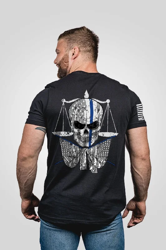 Men's performance sports t-shirt-Thin Blue Line Skull - American Made T-Shirt