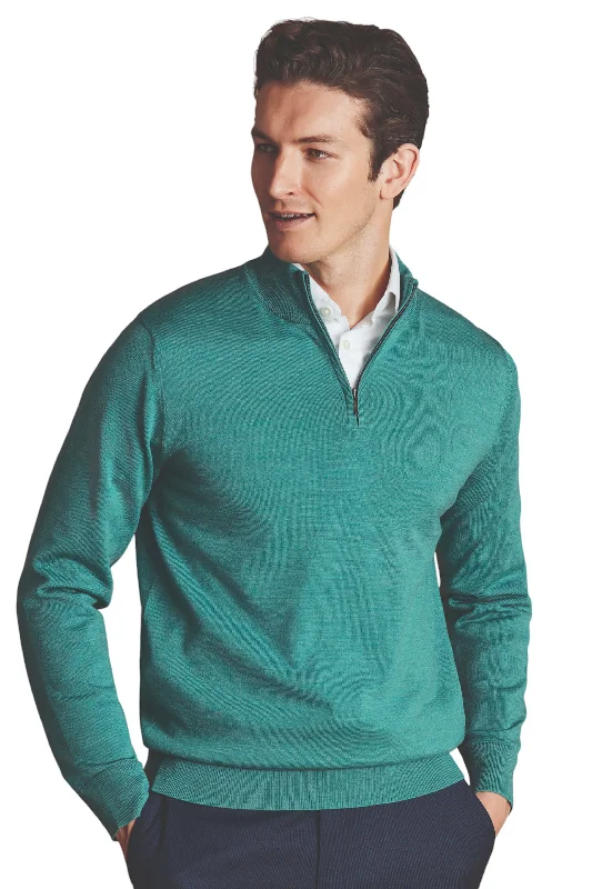 Men's weather-resistant sweatshirt-Men's modern fitness t-shirt-Charles Tyrwhitt Men's Pure Merino Zip Neck Sweater