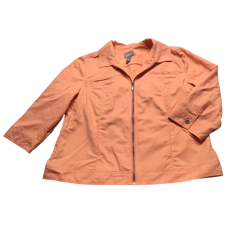 Men's trench jacket-Men's gym performance t-shirt-Jacket Shirt By Chicos In Peach, Size: Xl