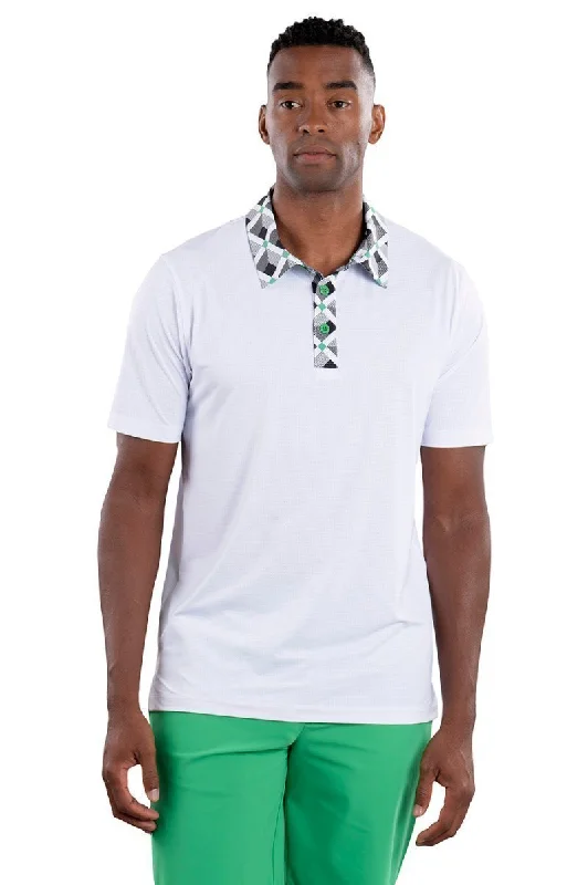 Men's performance gym polo shirt-Men's summer fitness t-shirt-Jake White Accented Polo - FINAL SALE