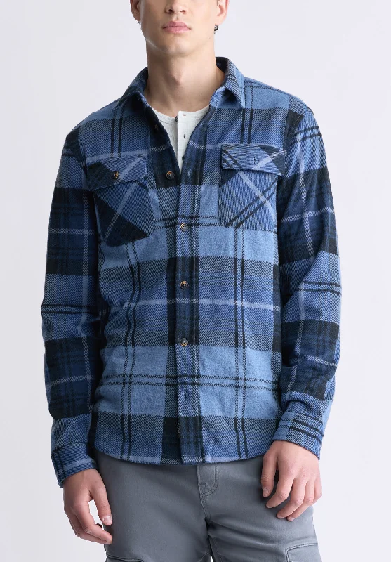 Men's cotton shirt-Men's high-performance workout t-shirt-Sebbe Men's Blanket Shirt in Whale Plaid - BM24306