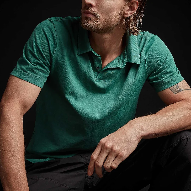 Men's sustainable gym wear polo shirt-Men's sustainable athletic t-shirt-Sueded Jersey Polo - Fuji Pigment