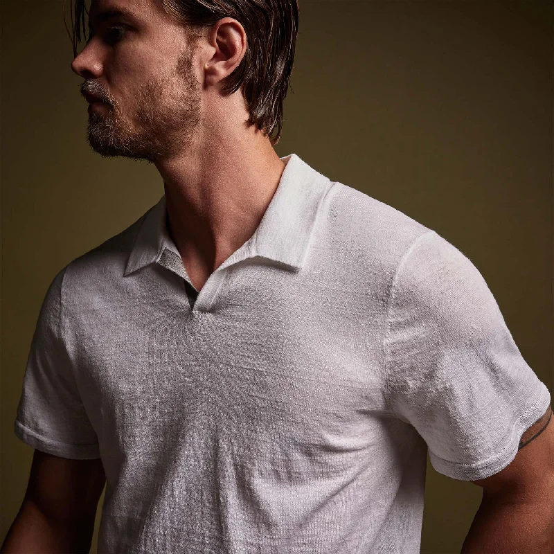 Men's fashion-forward office polo shirt-Men's gym performance t-shirt-Linen Blend Contrast Polo - White/Silver Grey