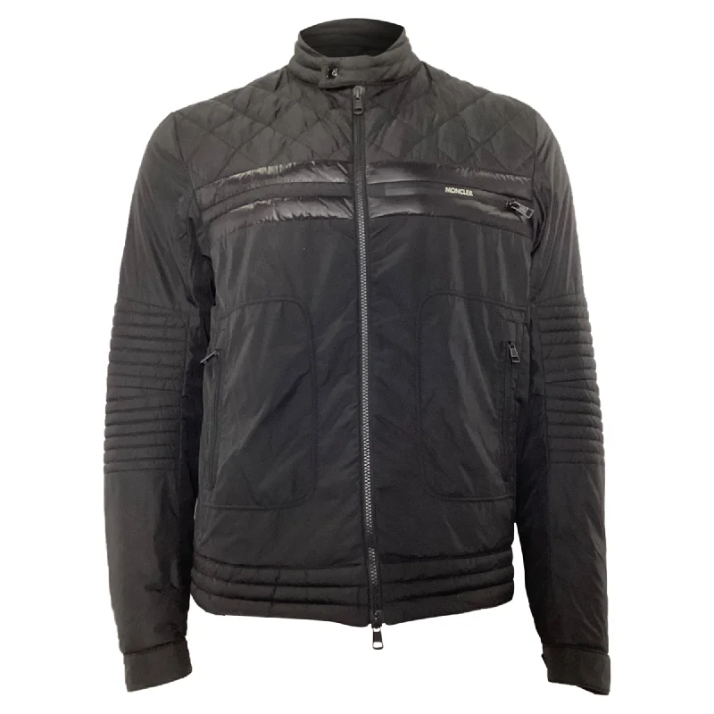 Men's pea coat-Men's comfortable exercise t-shirt-Moncler Atiu Biker Jacket In Black Polyamide