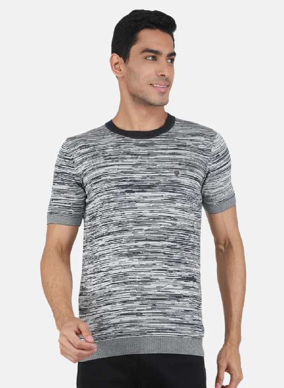 Men's gym performance t-shirt-Men Grey Self Design T-Shirt