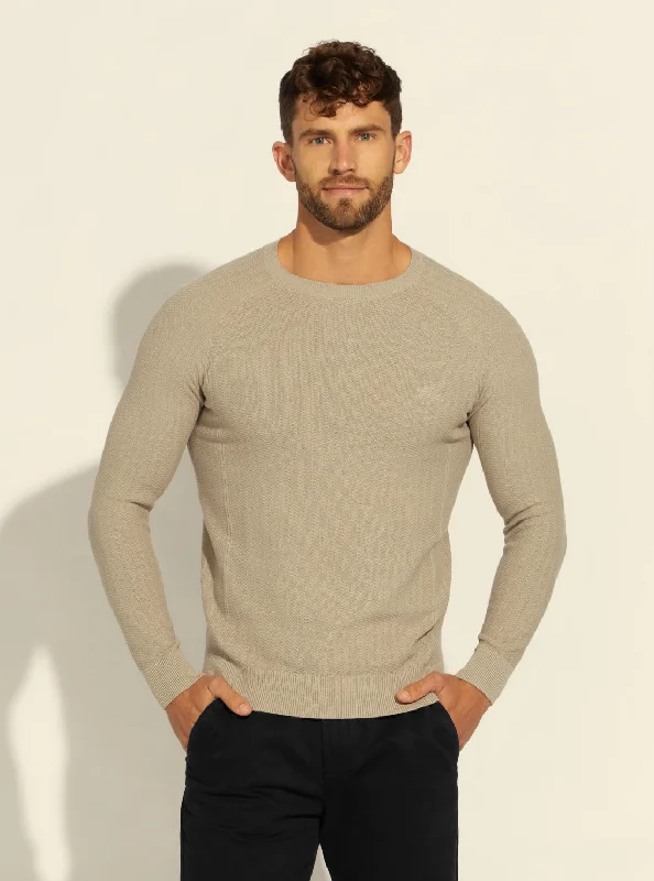 Men's sleep knit-Men's ultra-breathable gym t-shirt-Eco Stone Beige Miles Harringbone Knit Top