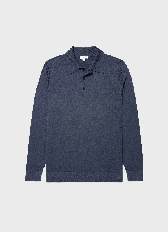 Men's wrinkle-resistant knitwear-Men's breathable performance t-shirt-Men's Extra-Fine Merino Polo Shirt in Slate Blue