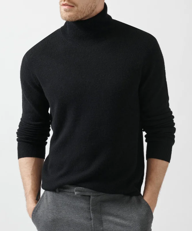 Men's fair trade sweater-Men's lightweight athletic wear t-shirt-Recycled Cashmere Turtleneck Sweater - Black