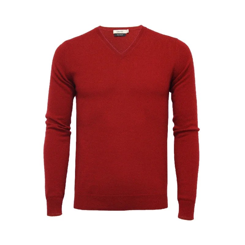 Men's retro sweater-Men's premium workout t-shirt-Cashmere V Neck Sweater Bordeaux