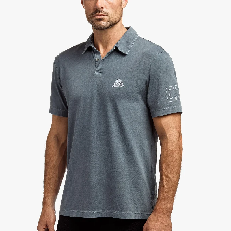 Men's wrinkle-free office wear polo shirt-Men's workout-ready athletic t-shirt-Sueded Jersey Mountain Graphic Polo - North Pigment