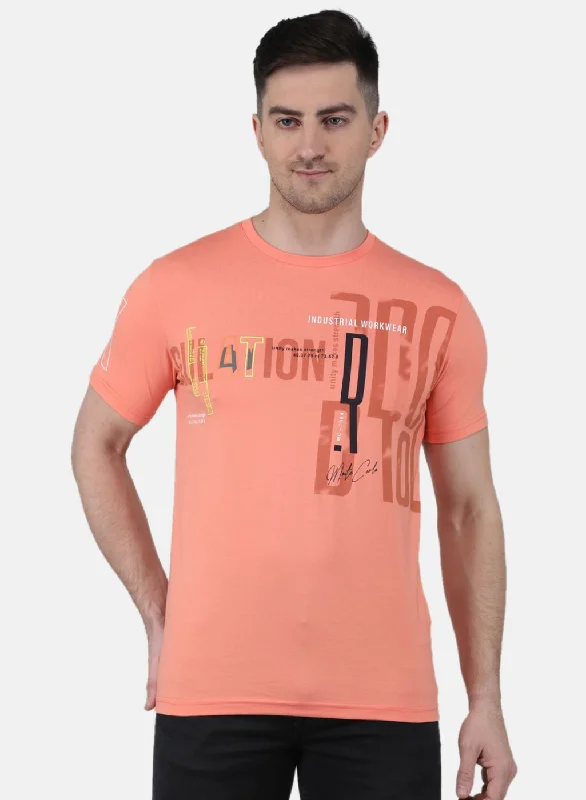 Men's breathable performance t-shirt-Men Peach Printed T-Shirt