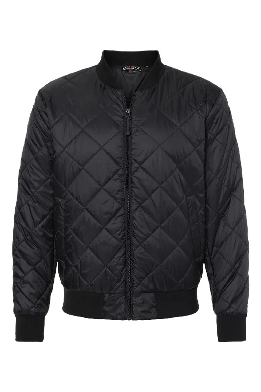 Men's shawl collar jacket-Men's workout-ready athletic t-shirt-Weatherproof Mens HeatLast Quilted Packable Wind & Water Resistant Full Zip Bomber Jacket - Black