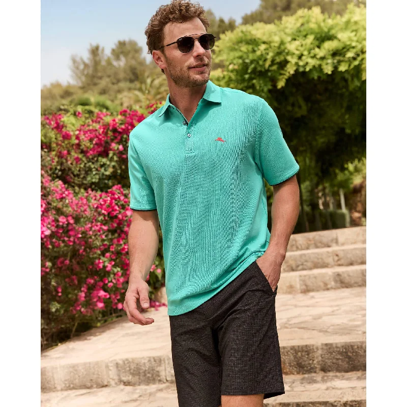 Men's relaxed fit casual polo shirt-Men's tech fabric workout wear t-shirt-Tommy Bahama IslandZone Neon Shores Five O'Clock Polo Shirt - Blue Freeze