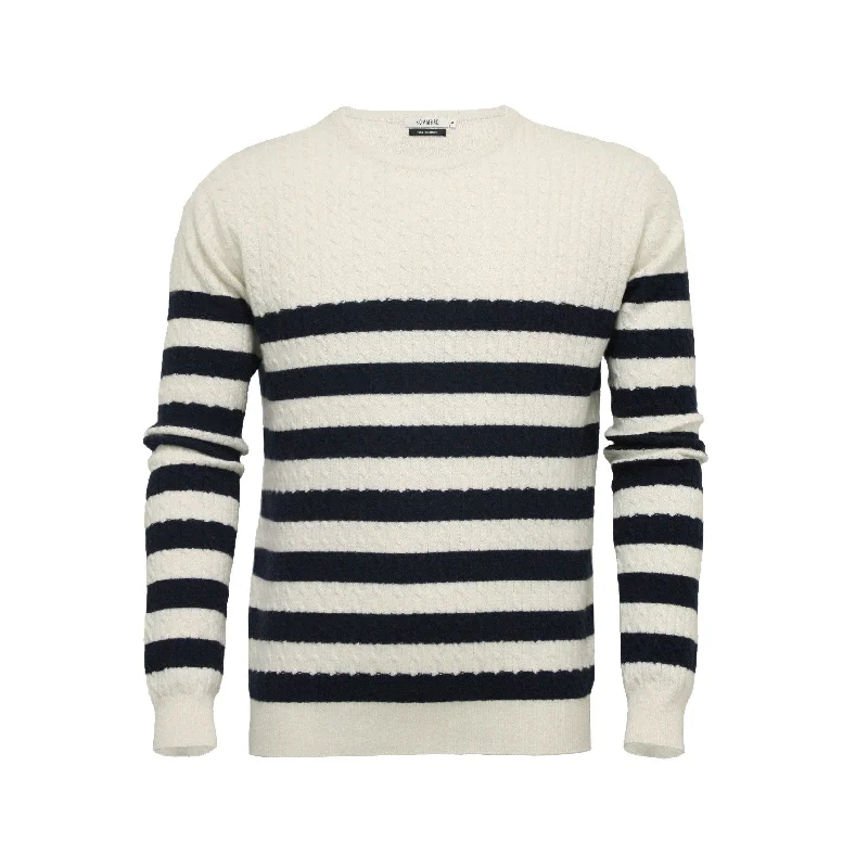 Men's timeless sweater-Men's relaxed fit performance t-shirt-Silk Cashmere Sweater Striped Cable Crew Neck Breton