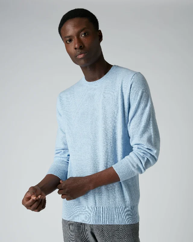 Men's graphic sweater-Men's ultra-breathable gym t-shirt-Men's Oxford Round Neck Cashmere Sweater Cornflower Blue