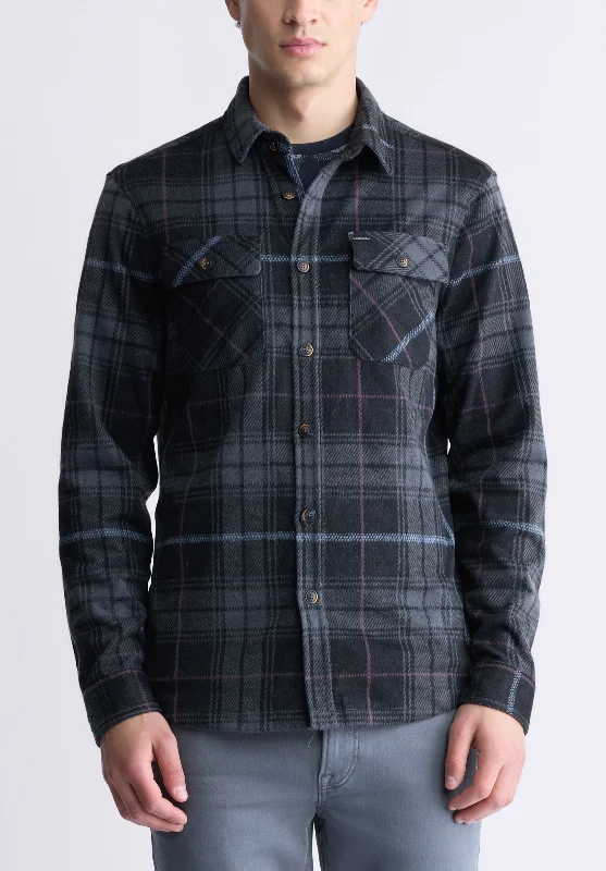 Men's breathable shirt-Men's summer fitness t-shirt-Samme Men's Blanket Shirt in Black Plaid - BM24305