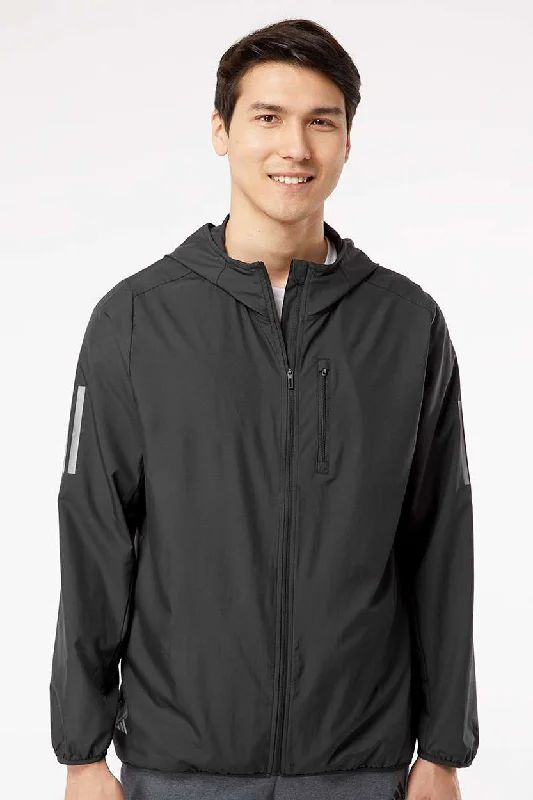 Men's hooded jacket-Men's summer fitness t-shirt-Adidas Mens Full Zip Hooded Windbreaker Jacket - Black