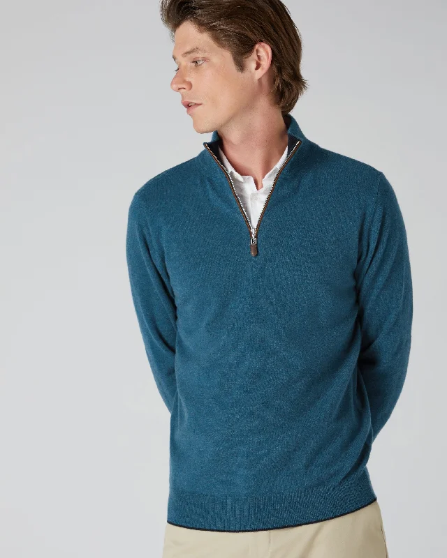 Men's hunting sweater-Men's breathable performance t-shirt-Men's The Carnaby Half Zip Cashmere Sweater Lake Blue