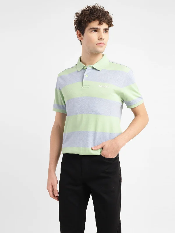 Men's lightweight athletic wear t-shirt-Men's Striped Slim Fit Polo T-shirt