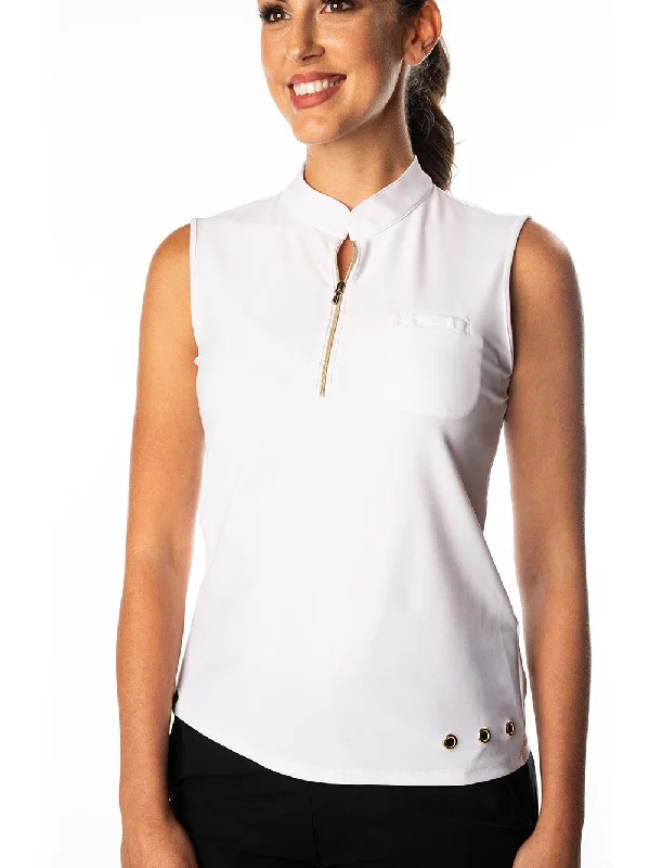 Men's weather-resistant casual polo shirt-Men's casual athletic wear t-shirt-Polly White Sleeveless Polo - FINAL SALE