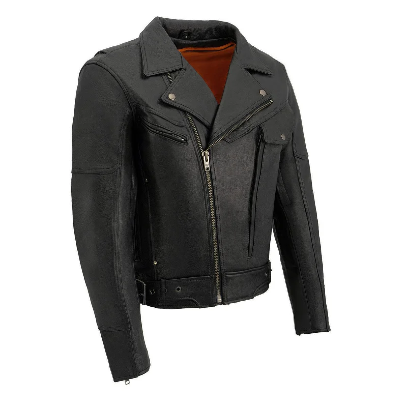 Men's slim fit jacket-Men's ultra-breathable gym t-shirt-Milwaukee Leather MLM1570 Men’s Black Premium Cowhide Leather Utility Pocket Motorcycle Jacket