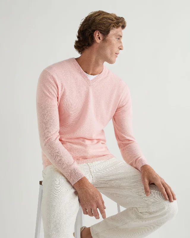 Men's organic cotton sweater-Men's organic athletic t-shirt-Men's Burlington V Neck Cashmere Sweater Pale Pink