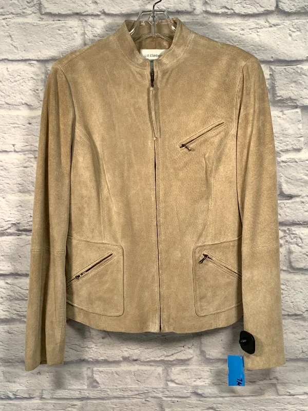 Men's single-breasted jacket-Men's quick-dry athletic t-shirt-Jacket Leather By Liz Claiborne In Cream, Size: S