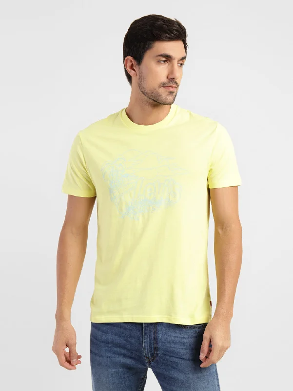 Men's quick-dry athletic t-shirt-Men's Graphic Print Slim Fit T-shirt Yellow