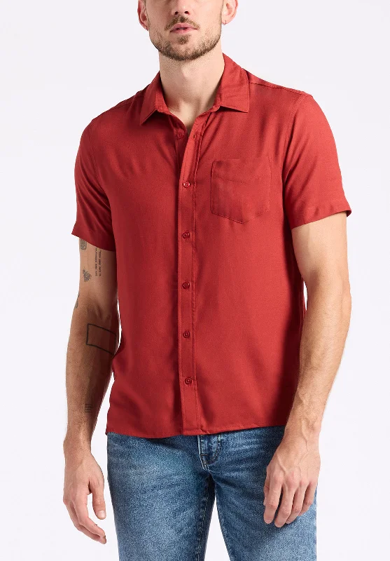 Men's slogan shirt-Men's breathable performance t-shirt-Sirilo Men's Fitted Short Sleeve Button-Up Shirt, Baked Apple Red - BM24594