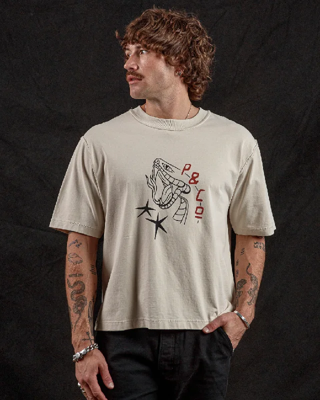 Men's durable sports t-shirt-Snake Bite Boxy T-Shirt - Bone