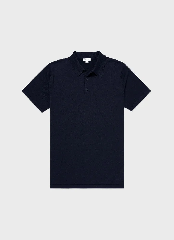 Men's hiking knit-Men's fashion-forward activewear t-shirt-Men's Sea Island Cotton Polo Shirt in Light Navy