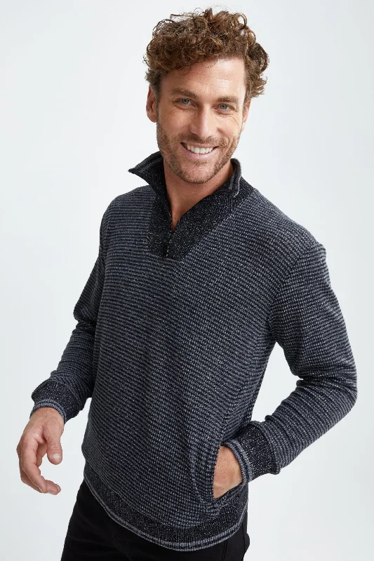 Men's loungewear sweater-Men's durable sports t-shirt-Black Quarter Zip Knit Sweater