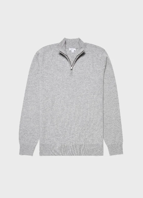 Men's windproof knitwear-Men's durable sports t-shirt-Men's Cashmere Zip Neck Jumper in Grey Melange