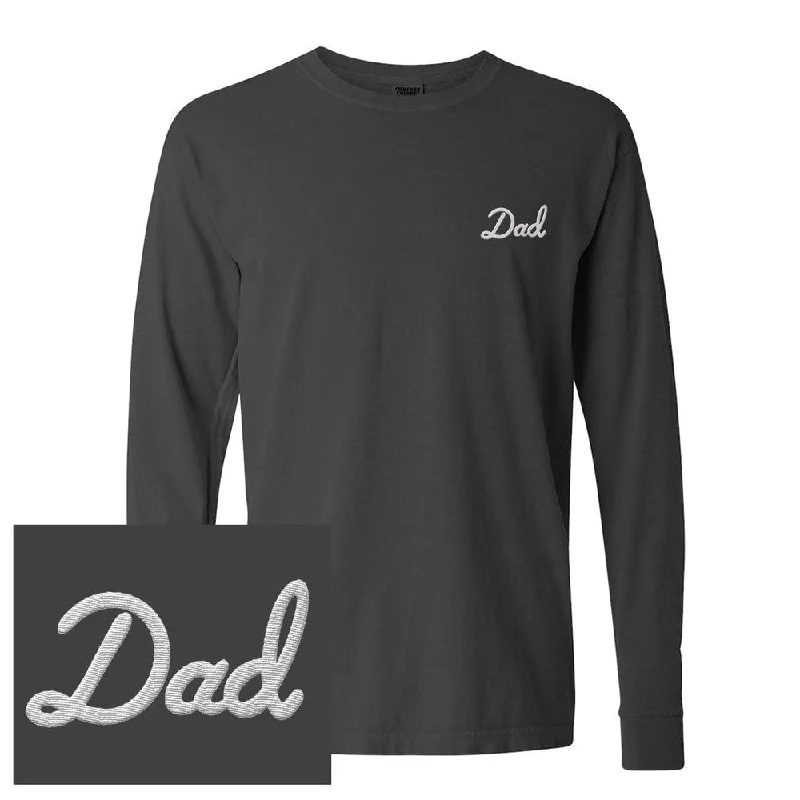 Men's gym performance t-shirt-Dad Embroidered Long Sleeve Tee