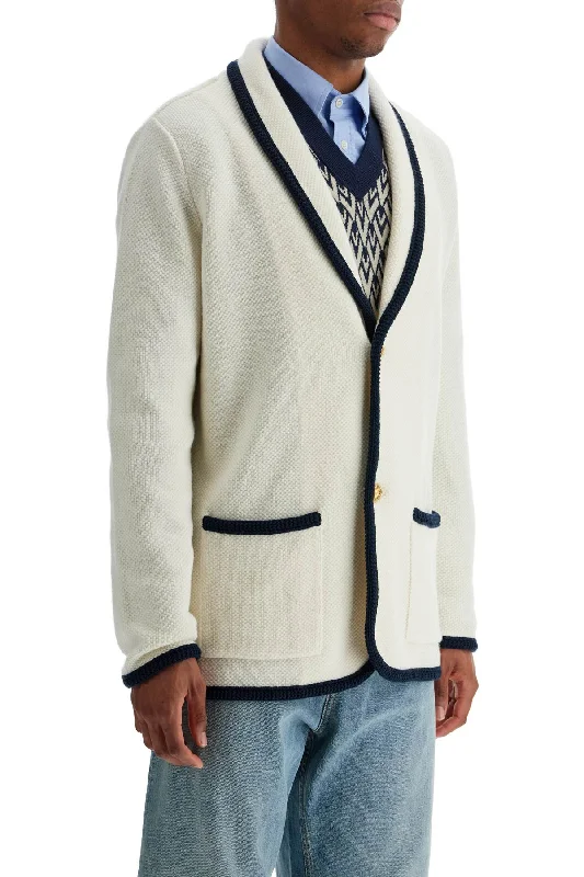 Men's trendy jacket-Men's weatherproof athletic wear t-shirt-Valentino Garavani Men's Cotton And Wool Jacket In Butter Color With Shawl Collar