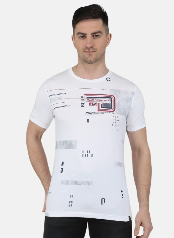 Men's breathable performance t-shirt-Men White Printed T-Shirt