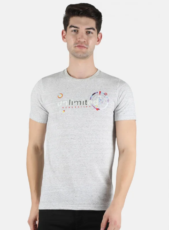 Men's sporty exercise t-shirt-Men Grey Printed T-Shirt